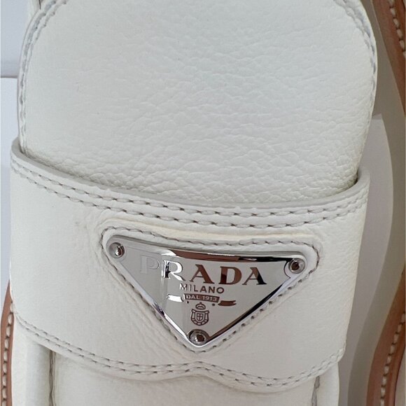 Prada Men Loafers Ivory Leather Moccasins Size 9.5 - Picture 7 of 15